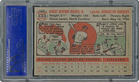 Lot #6345  1956 Topps #333 Rube Walker - PSA MINT 9 - None Higher! - Image 2