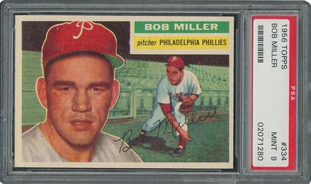 Lot #6346  1956 Topps #334 Bob Miller - PSA MINT 9 - None Higher! - Image 1