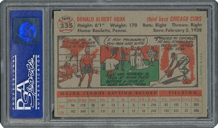 Lot #6347  1956 Topps #335 Don Hoak - PSA MINT 9 - None Higher! - Image 2