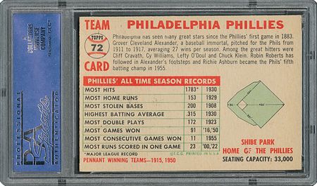 Lot #6075  1956 Topps #72 Phillies Team (Name Centered) - PSA NM-MT 8 - Eleven Higher! - Image 2