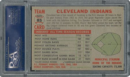 Lot #6090  1956 Topps #85 Indians Team (Name Centered) - PSA MINT 9 - None Higher! - Image 2