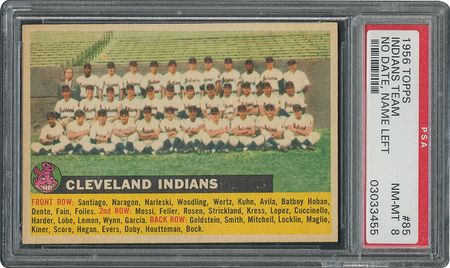 Lot #6091  1956 Topps #85 Indians Team (Name Left) - PSA NM-MT 8 - Eight Higher! - Image 1
