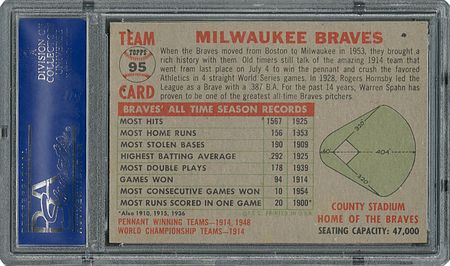 Lot #6104  1956 Topps #95 Braves Team (Name Centered) - PSA NM-MT 8 - Fifteen Higher! - Image 2