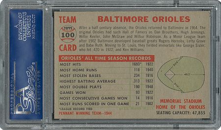 Lot #6111  1956 Topps #100 Orioles Team (Name Centered) - PSA MINT 9 - None Higher! - Image 2