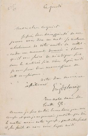 Lot #426 Eugene Delacroix Handwritten Letter Signed - Image 1