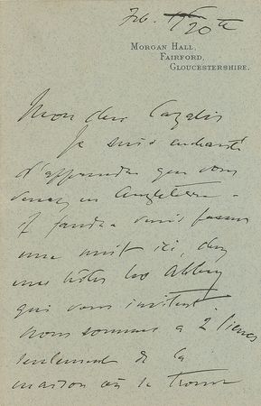 Lot #436 John Singer Sargent Handwritten Letter Signed - Image 1