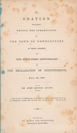 Lot #10 John Quincy Adams: An oration on the 
