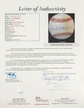 Lot #1095 Joe DiMaggio Baseball - Image 2