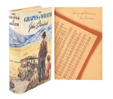 Lot #543 John Steinbeck: Steinbeck presents a first edition of The Grapes of Wrath to famed magician 'The Amazing Dunninger' - Image 1