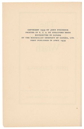 Lot #543 John Steinbeck: Steinbeck presents a first edition of The Grapes of Wrath to famed magician 'The Amazing Dunninger' - Image 4