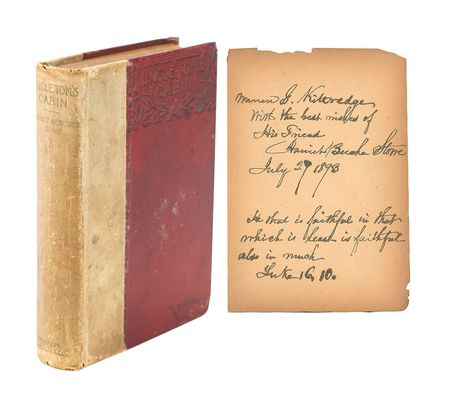 Lot #551 Harriet Beecher Stowe: The 'Brunswick Edition' of Uncle Tom's Cabin, signed with a Biblical inscription by Harriet Beecher Stowe - Image 1