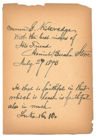 Lot #551 Harriet Beecher Stowe: The 'Brunswick Edition' of Uncle Tom's Cabin, signed with a Biblical inscription by Harriet Beecher Stowe - Image 2