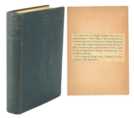Lot #518 F. Scott Fitzgerald: Sought-after first edition of The Great Gatsby, with rare misprinted dust jacket text affixed inside - Image 1