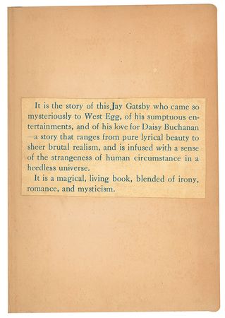 Lot #518 F. Scott Fitzgerald: Sought-after first edition of The Great Gatsby, with rare misprinted dust jacket text affixed inside - Image 3