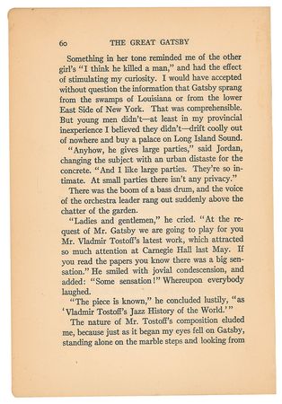 Lot #518 F. Scott Fitzgerald: Sought-after first edition of The Great Gatsby, with rare misprinted dust jacket text affixed inside - Image 6
