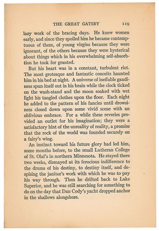 Lot #518 F. Scott Fitzgerald: Sought-after first edition of The Great Gatsby, with rare misprinted dust jacket text affixed inside - Image 7