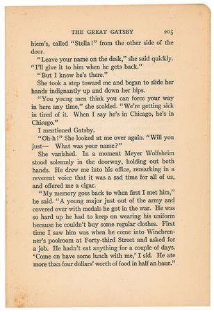 Lot #518 F. Scott Fitzgerald: Sought-after first edition of The Great Gatsby, with rare misprinted dust jacket text affixed inside - Image 9