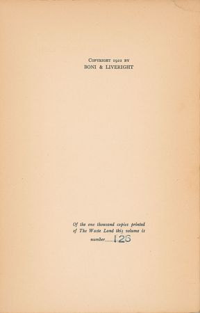 Lot #511 T. S. Eliot: First state of Eliot's The Waste Land - Image 3