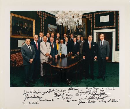 Lot #102 Ronald Reagan and Cabinet: Huge portrait of President Reagan and his top advisors - Image 1