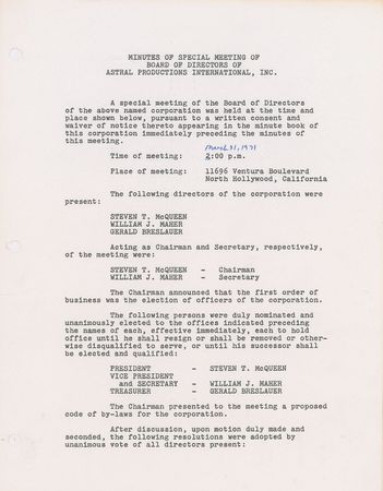 Lot #834 Steve McQueen Signed Document - Image 1