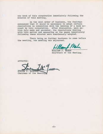 Lot #834 Steve McQueen Signed Document - Image 2
