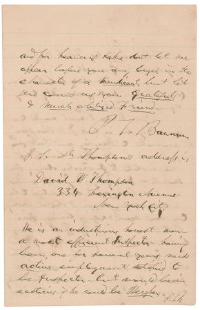 Lot #195 P. T. Barnum Handwritten Letter Signed - Image 1