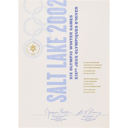 Lot #3114  Salt Lake City 2002 Winter Olympics Participation Diploma - Image 1