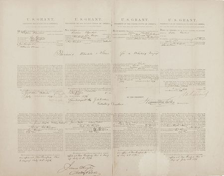 Lot #34 U. S. Grant: Scarce 1876 Grant-signed ship?s papers for a whaling voyage - Image 1