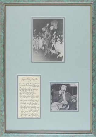 Lot #484 Big Bopper Handwritten Lyrics: Bopper sings the blues: ?Memories got me felling way down low? - Image 1