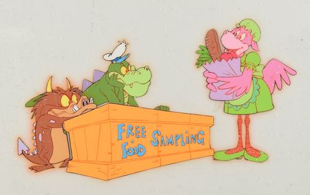 Lot #487 Crocosaurus, Brat, and Ms. Flamincow production cels from The Wuzzles - Image 2