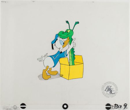 Lot #1065 Donald Duck and Reluctant Dragon production cels from the opening of a Disney Channel cartoon - Image 1