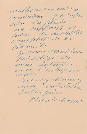 Lot #386 Claude Monet Handwritten Letter Signed - Image 1