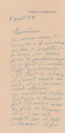 Lot #386 Claude Monet Handwritten Letter Signed - Image 2