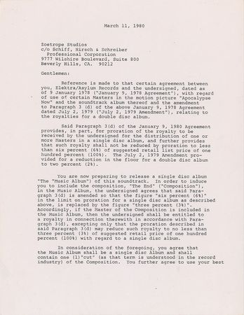 Lot #634 Apocalypse Now: Doors, The: The Doors sign off on 'The End' for the Apocalypse Now soundtrack - Image 4