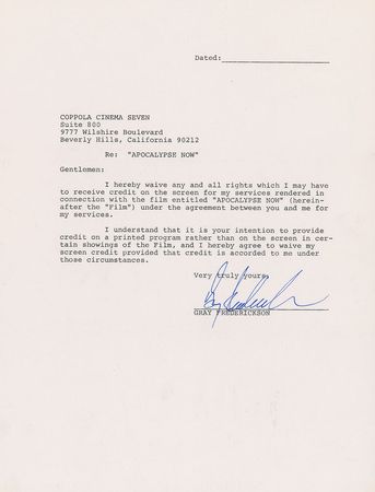 Lot #632 Apocalypse Now: Cast and Crew Signed Documents - Image 3