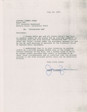 Lot #632 Apocalypse Now: Cast and Crew Signed Documents - Image 5