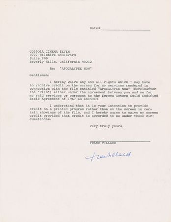 Lot #632 Apocalypse Now: Cast and Crew Signed Documents - Image 6