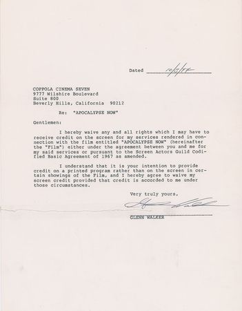 Lot #631 Apocalypse Now: Cast Signed Documents - Image 3