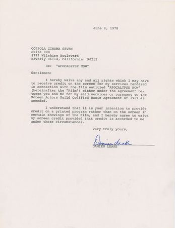 Lot #631 Apocalypse Now: Cast Signed Documents - Image 4