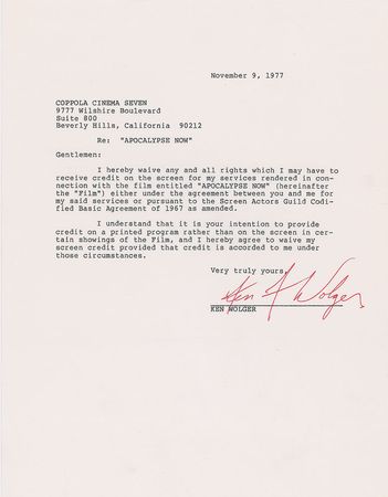 Lot #631 Apocalypse Now: Cast Signed Documents - Image 5