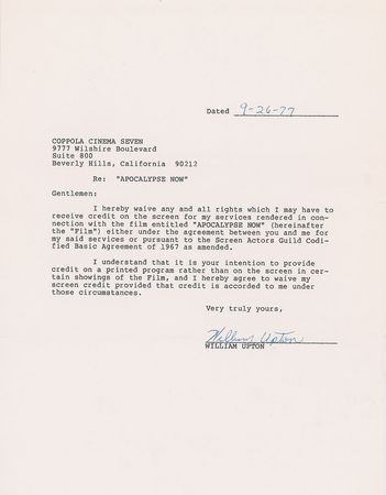 Lot #631 Apocalypse Now: Cast Signed Documents - Image 7