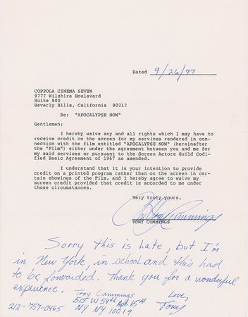 Lot #631 Apocalypse Now: Cast Signed Documents - Image 8