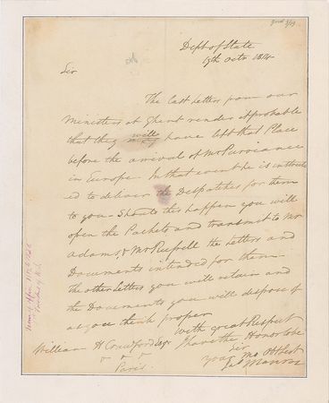 Lot #5 James Monroe: Monroe writes to a U.S.