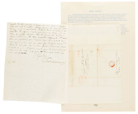 Lot #219 Simon Cameron Handwritten Letter Signed - Image 2