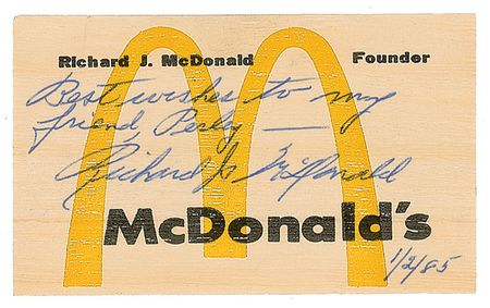 Lot #268. Richard McDonald Business Card