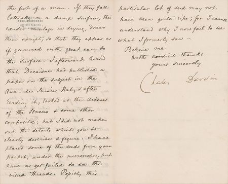 Lot #176 Charles Darwin: Darwin discusses botany with a noted German biologist?