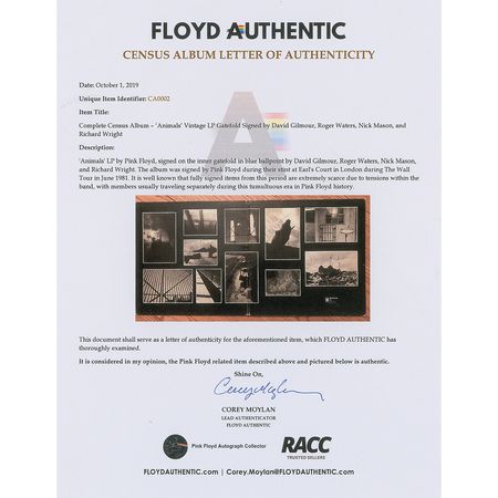 Lot #491 Pink Floyd: Vintage-signed Animals gatefold featuring all four members of Pink Floyd - Image 5