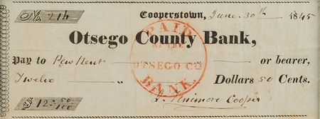 Lot #434 James Fenimore Cooper Check - Image 2