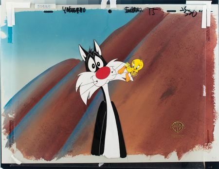 Lot #1106 Sylvester the Cat and Tweety production cel from a Warner Bros. cartoon Production Cel - Image 1