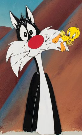 Lot #1106 Sylvester the Cat and Tweety production cel from a Warner Bros. cartoon Production Cel - Image 2